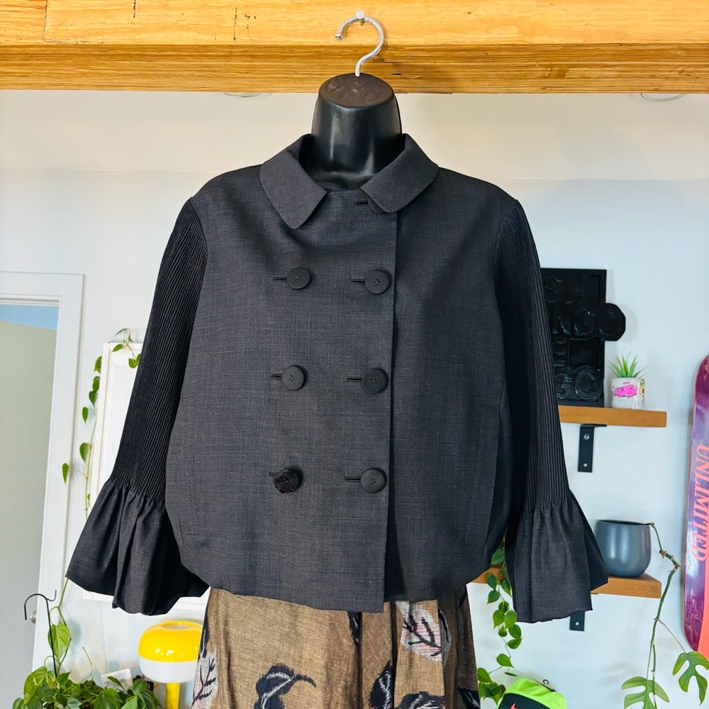 Rajesh Pratap Singh Dark Charcoal Gray Buttoned Top Wool and Silk– Size M